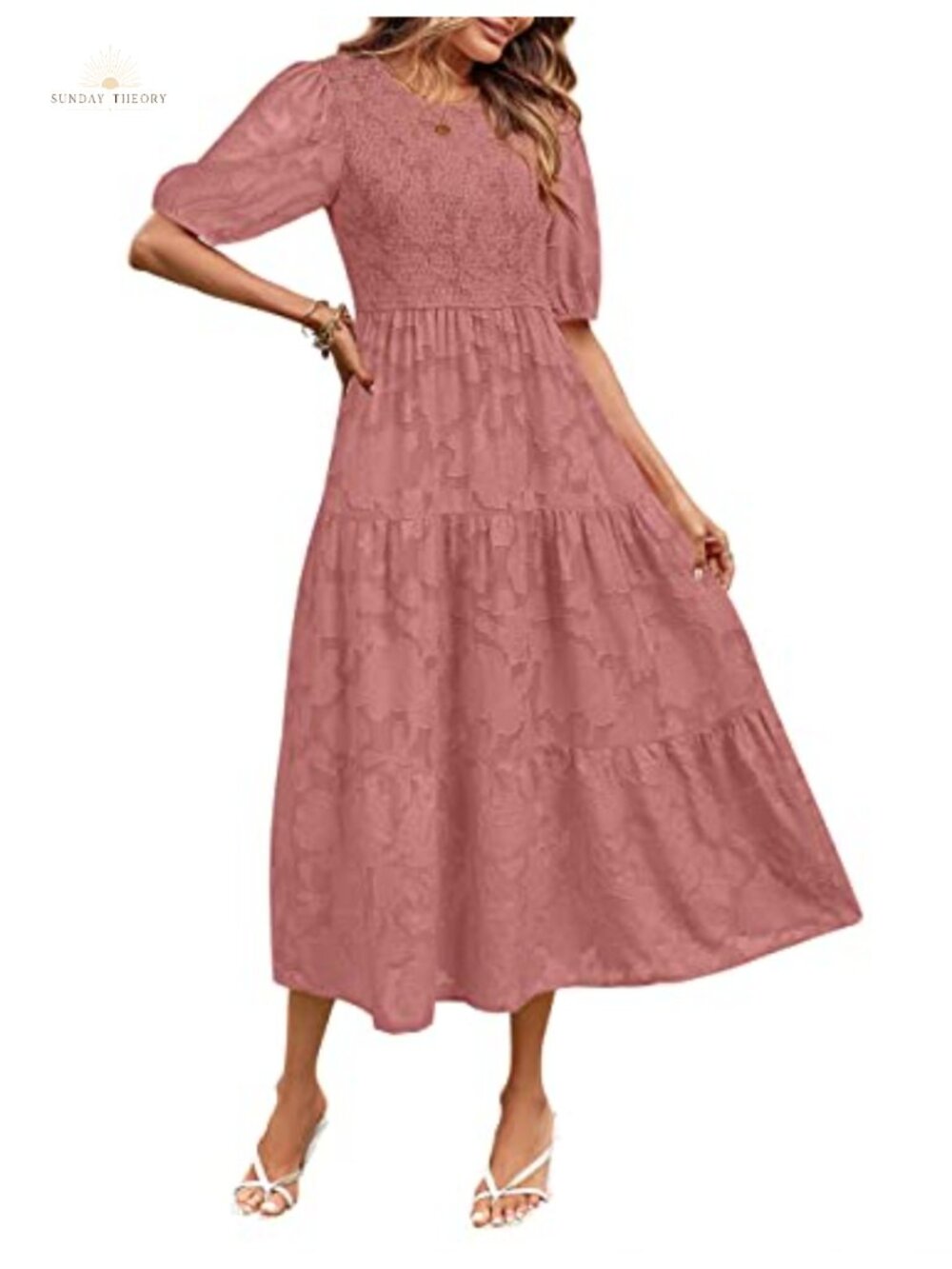 Women's Summer Puff Sleeve Tiered Midi Dress